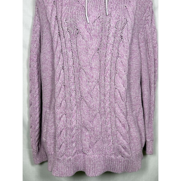 LL BEAN Signature Fisherman Cable Knit Sweater Xl Cowl Neck Tunic Coastal Cotton - Picture 3 of 14